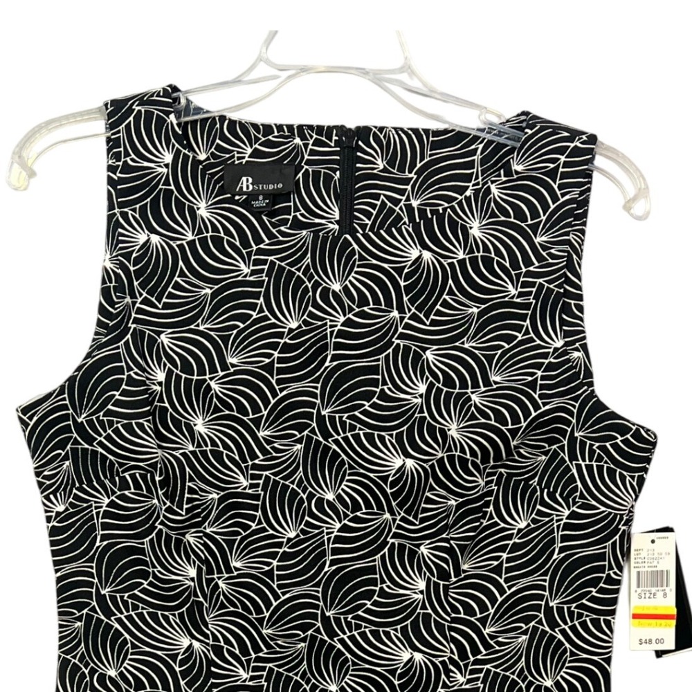 AB‎ Studio Women's Sheath Dress Black White Abstract Print Size 8